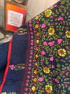 Gulbahar Embroidered Navy Cotton Mix Saree