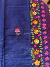 Gulbahar Embroidered Navy Cotton Mix Saree